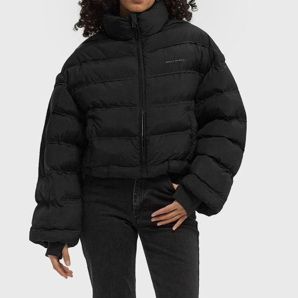 Daily Paper Black Cropped Puffer Jacket Minimalist Streetwear NWT Sz S